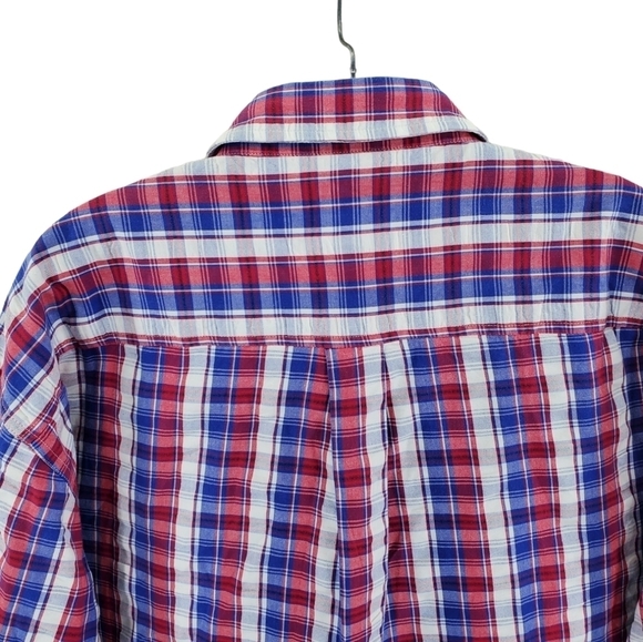 Cinch Shirt Button Down LS Patriotic Red Wht Blue Ombre Plaid Men XL (Fits 2XL) - Picture 8 of 15